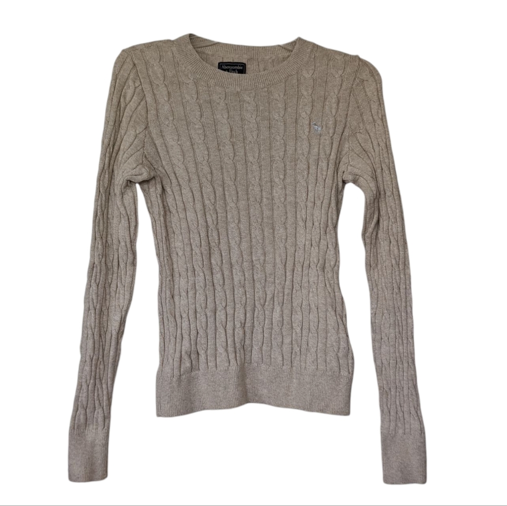 Abercrombie And Fitch Cable Knit Sweater Crew Neck Tan Beige Women's Size Small